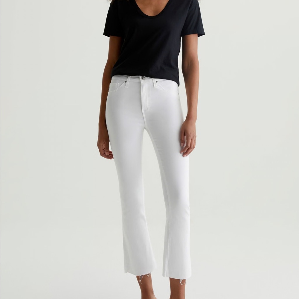 AG Adriano Goldschmied High Rise Slim Flare Crop White Jeans Size 31R